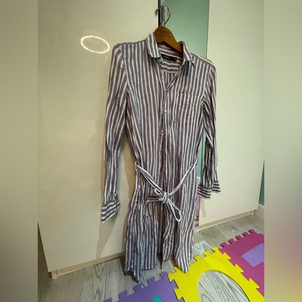 Ralph Lauren Long Sleeve Striped Dress - Purple and White